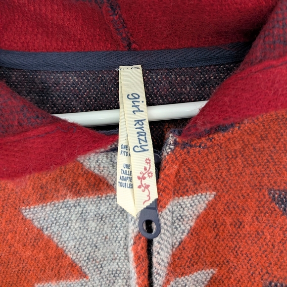 Girl Krazy Red and Blue Geometric Accent Poncho - Picture 7 of 8